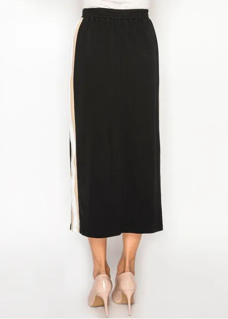 Black Midi Skirt with Contrast Side Panels