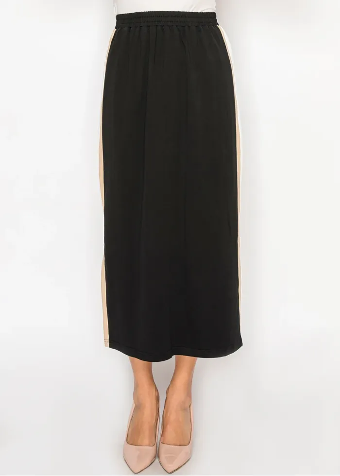 Black Midi Skirt with Contrast Side Panels