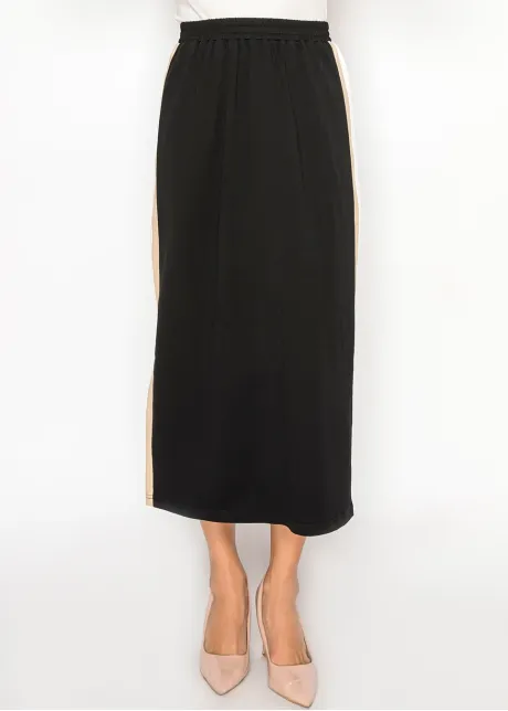 Black Midi Skirt with Contrast Side Panels