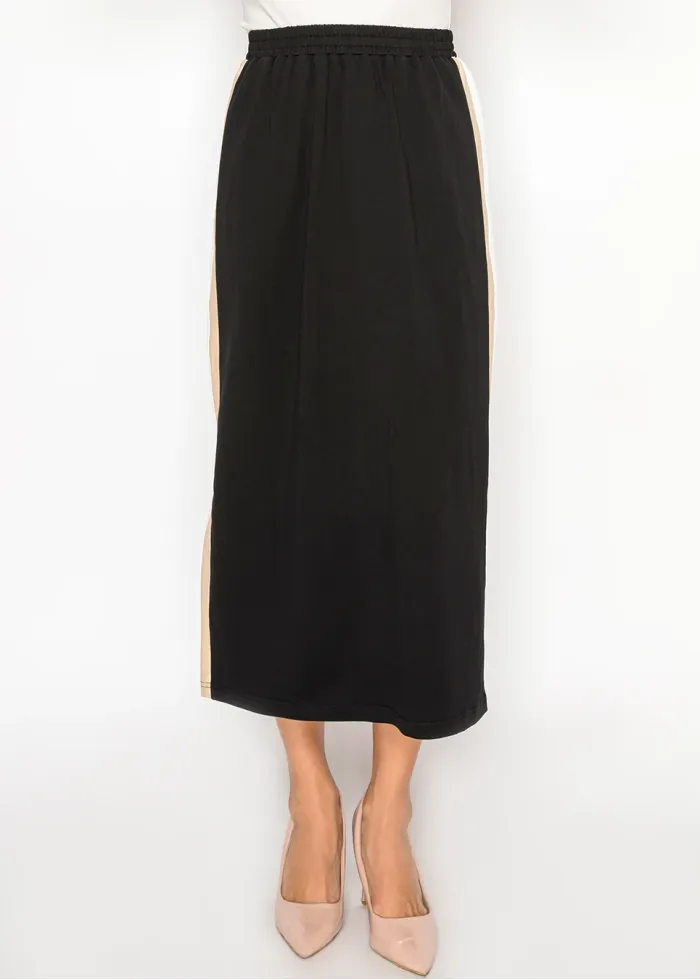 Black Midi Skirt with Contrast Side Panels