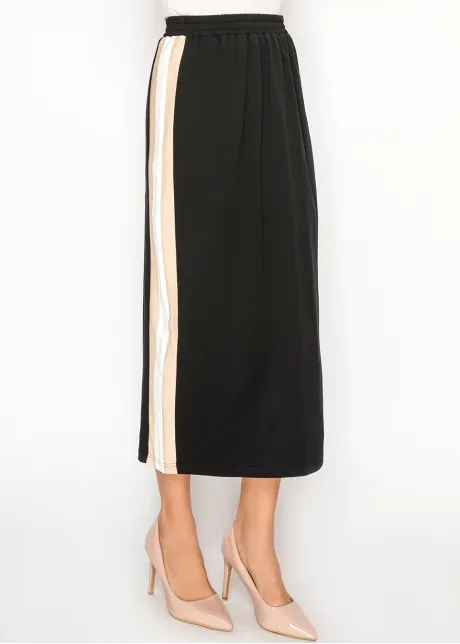 Black Midi Skirt with Contrast Side Panels