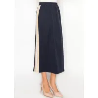 Navy Midi Skirt with Contrast Side Stripe Panel