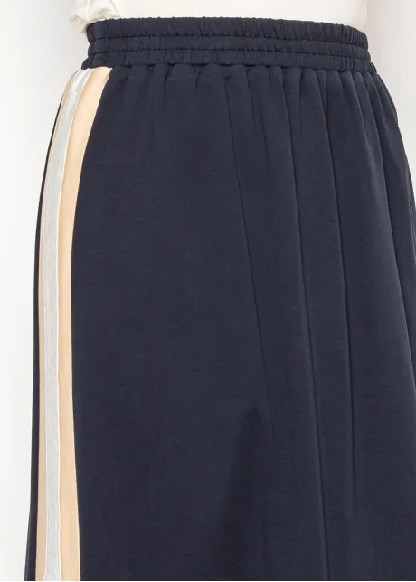 Navy Midi Skirt with Contrast Side Stripe Panel