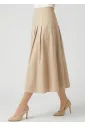 Flowy Pleated Midi Skirt in Beige