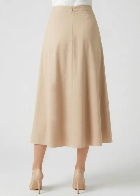 Flowy Pleated Midi Skirt in Beige