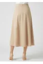 Flowy Pleated Midi Skirt in Beige