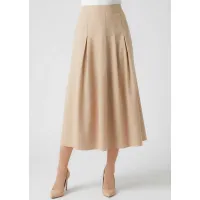 Flowy Pleated Midi Skirt in Beige