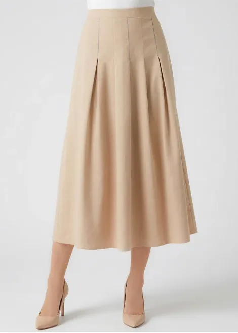 Flowy Pleated Midi Skirt in Beige
