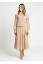 Flowy Pleated Midi Skirt in Beige