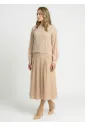 Flowy Pleated Midi Skirt in Beige