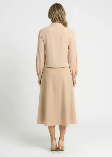 Flowy Pleated Midi Skirt in Beige