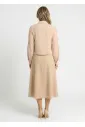 Flowy Pleated Midi Skirt in Beige