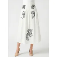 The Embroidered Leaf Skirt in White