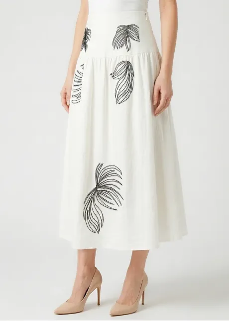 The Embroidered Leaf Skirt in White