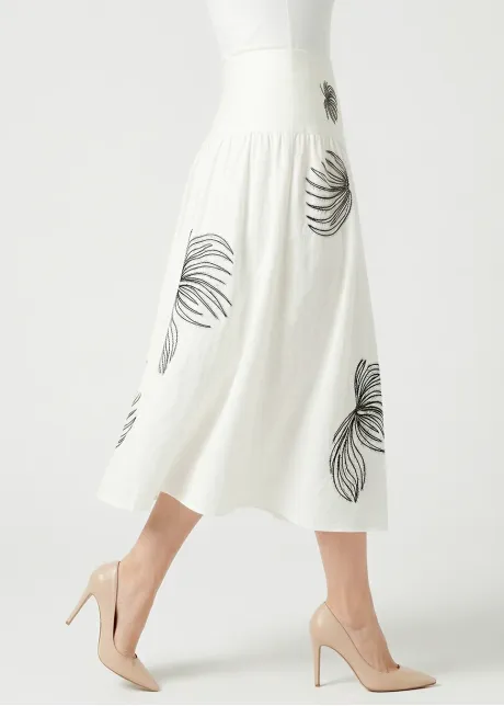 The Embroidered Leaf Skirt in White