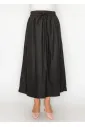 Black Cotton Midi Skirt, Drawstring Waist