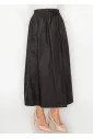 Black Cotton Midi Skirt, Drawstring Waist