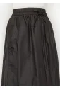 Black Cotton Midi Skirt, Drawstring Waist