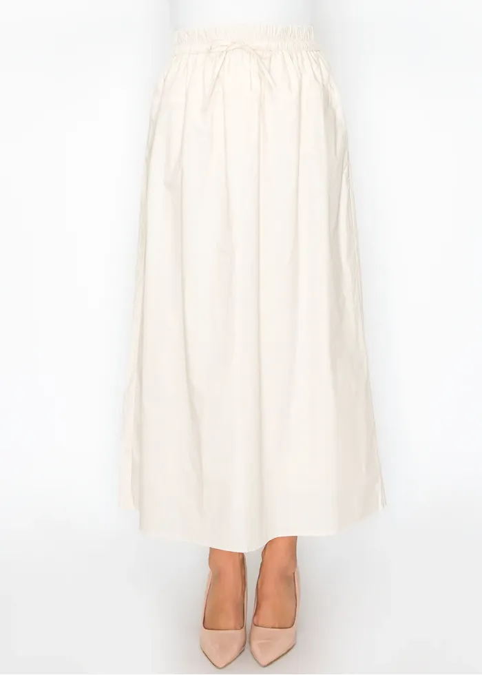 Cream Cotton Skirt with Drawstring Waist