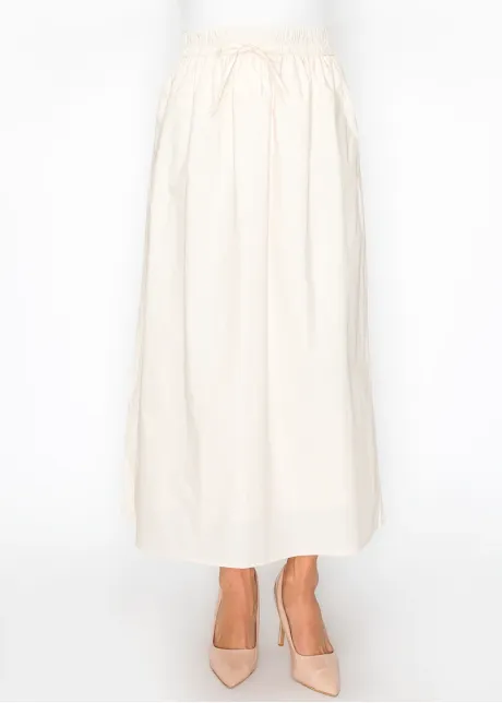 Cream Cotton Skirt with Drawstring Waist