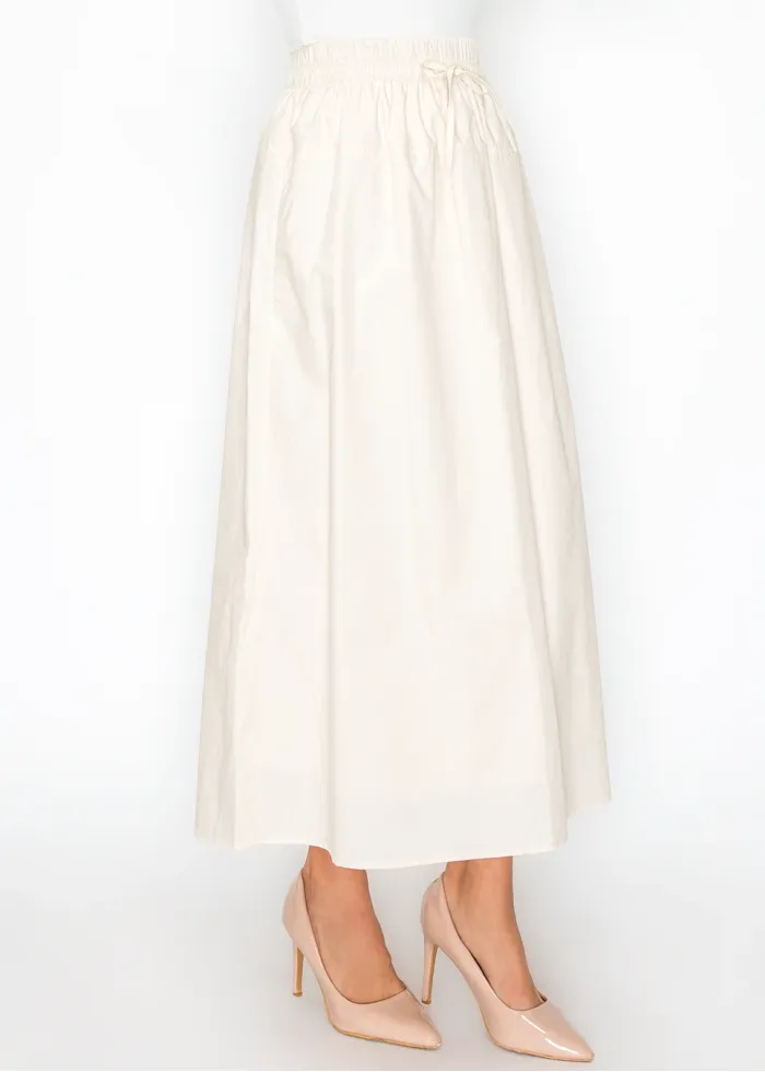 Cream Cotton Skirt with Drawstring Waist