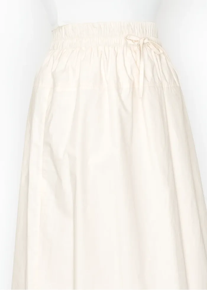 Cream Cotton Skirt with Drawstring Waist
