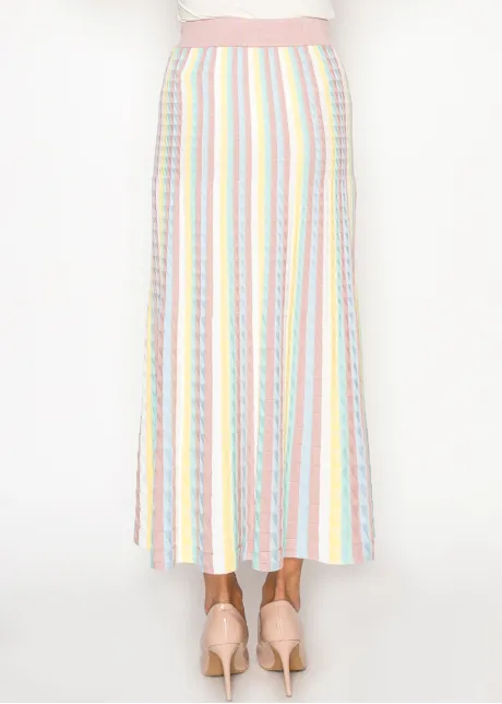 Textured Pastel Stripe Knit Maxi Skirt