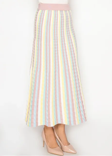 Textured Pastel Stripe Knit Maxi Skirt