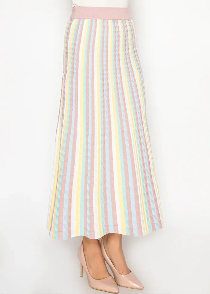 Textured Pastel Stripe Knit Maxi Skirt