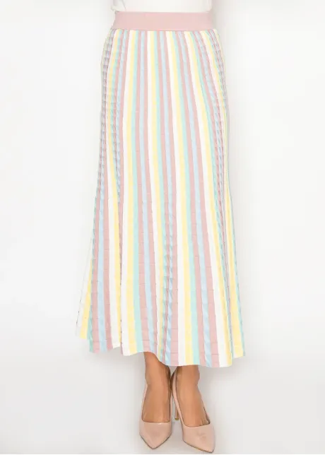 Textured Pastel Stripe Knit Maxi Skirt
