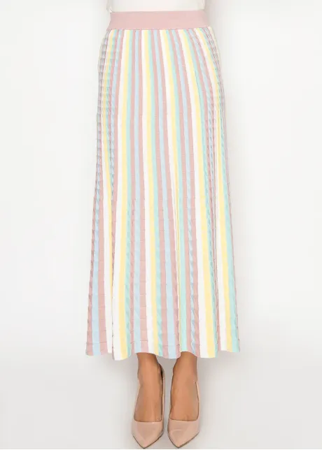 Textured Pastel Stripe Knit Maxi Skirt