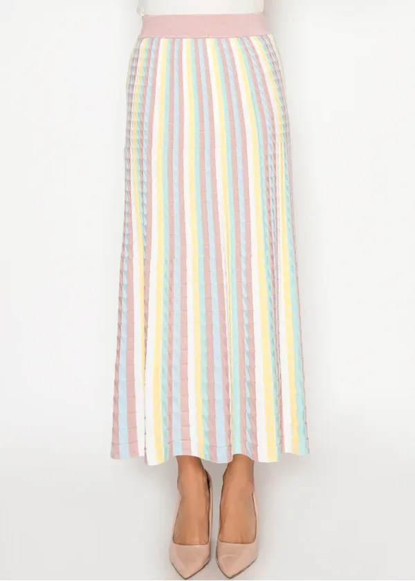 Textured Pastel Stripe Knit Maxi Skirt