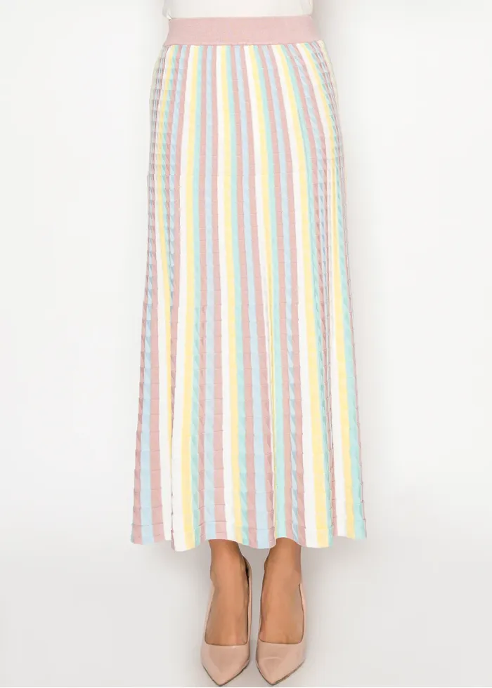 Textured Pastel Stripe Knit Maxi Skirt