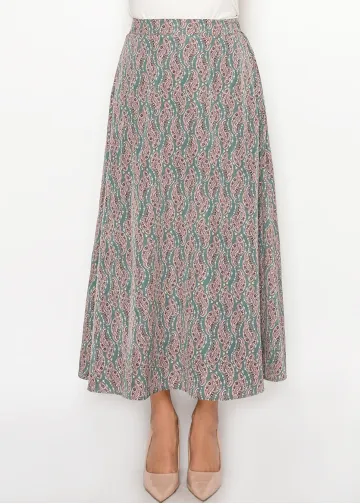 Sage Paisley Modest A-Line Skirt