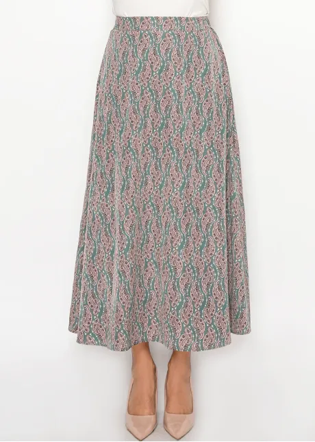 Sage Paisley Modest A-Line Skirt