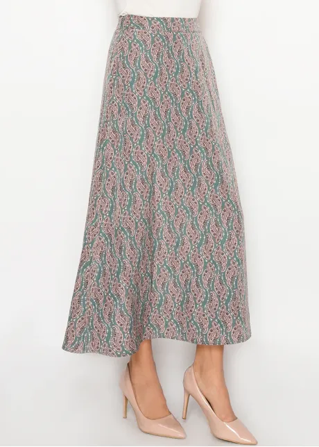 Sage Paisley Modest A-Line Skirt