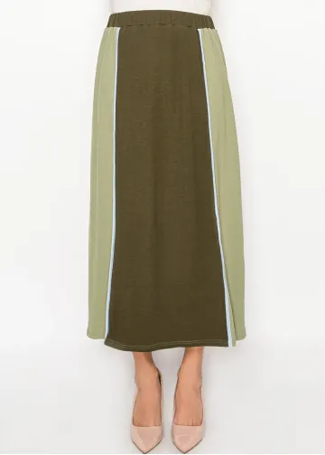 Olive Colorblock Cotton Skirt
