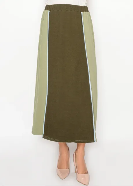 Olive Colorblock Cotton Skirt