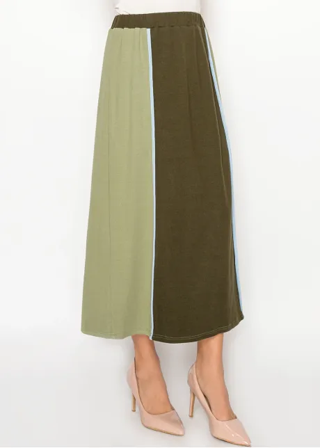 Olive Colorblock Cotton Skirt