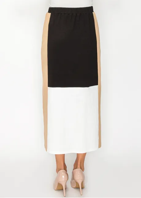 Colorblock Skirt in Black White and Camel