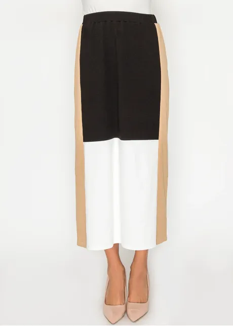 Colorblock Skirt in Black White and Camel