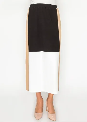 Colorblock Skirt in Black White and Camel