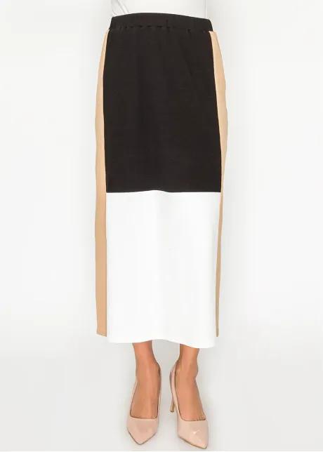 Colorblock Skirt in Black White and Camel