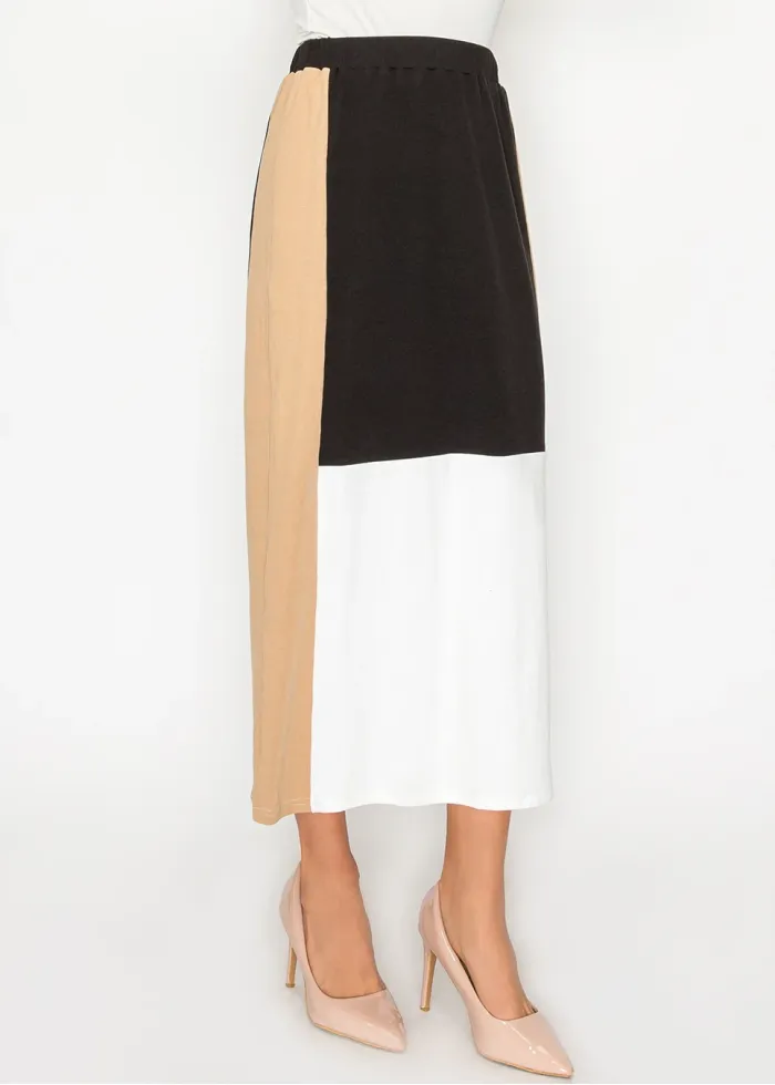 Colorblock Skirt in Black White and Camel
