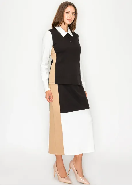 Colorblock Skirt in Black White and Camel