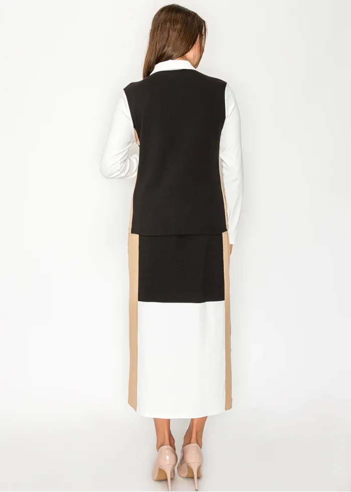 Colorblock Skirt in Black White and Camel