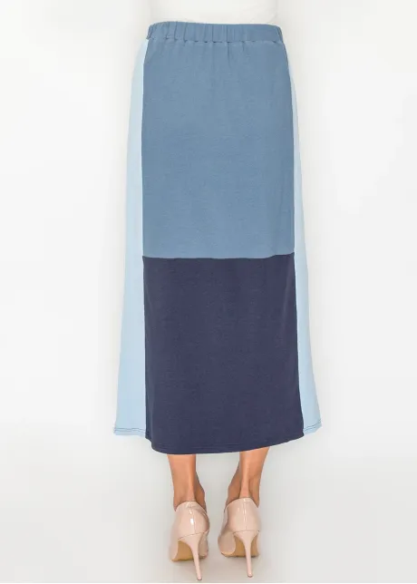 Three-Tone Blue Skirt with Elastic Waist