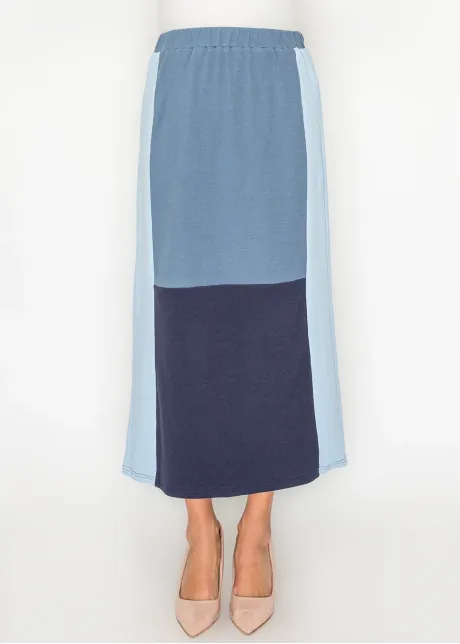 Three-Tone Blue Skirt with Elastic Waist