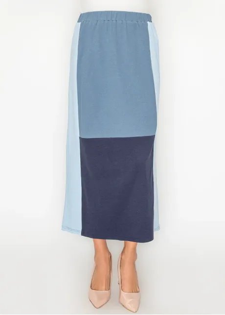 Three-Tone Blue Skirt with Elastic Waist