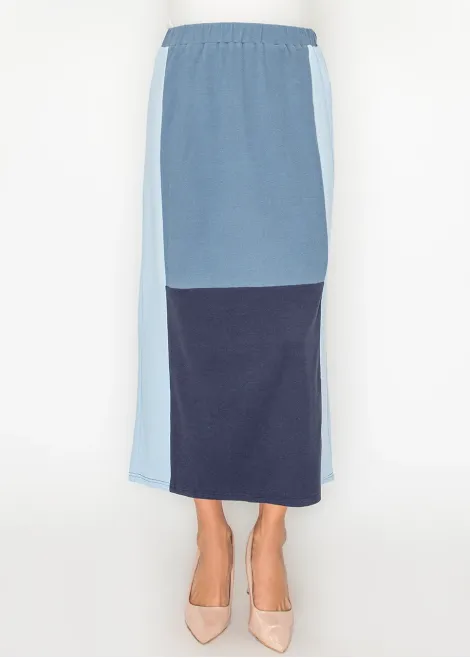 Three-Tone Blue Skirt with Elastic Waist